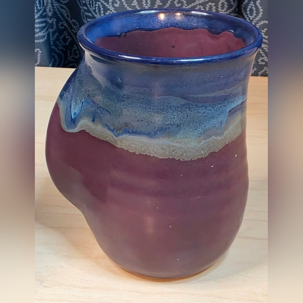 Handwarmer Pottery Mug "Purple Passion" Right Hand, Signed Neher 2016 / 14-16 oz
